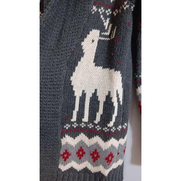 Love Crazy XL Knit Grey Deer Holiday Casual Cottage Classic Open Cardigan Sweate - Picture 2 of 4